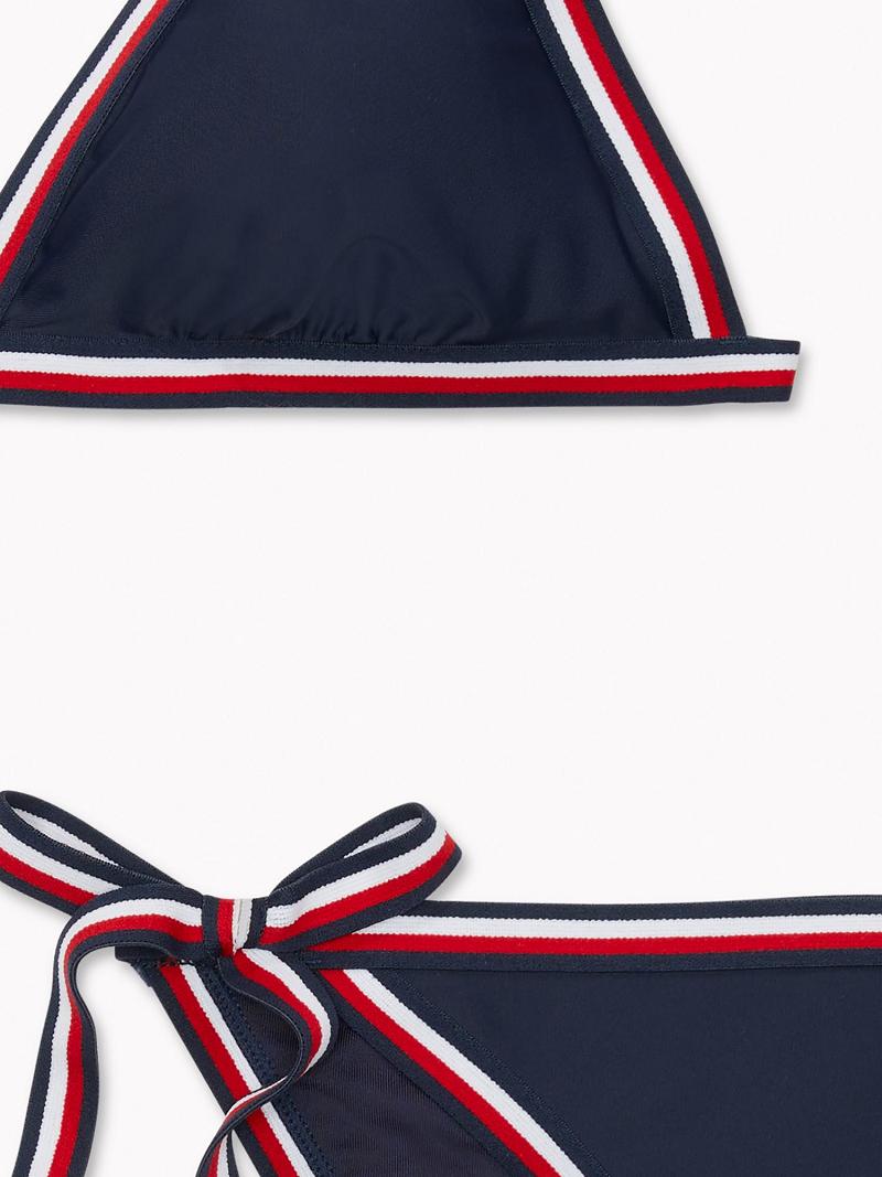 Női Tommy Hilfiger Stripe Tie Bikini Úszóruhák Kék | HU 431BEX